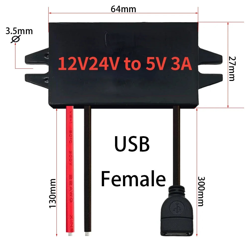 12V24V to 5V 3A Buck DC Step Down Converter Power Supply Module for Adapter Mini Micro USB Car Male Female With Car Charger Oasis Select USB-square Single 12V24V 5V3A