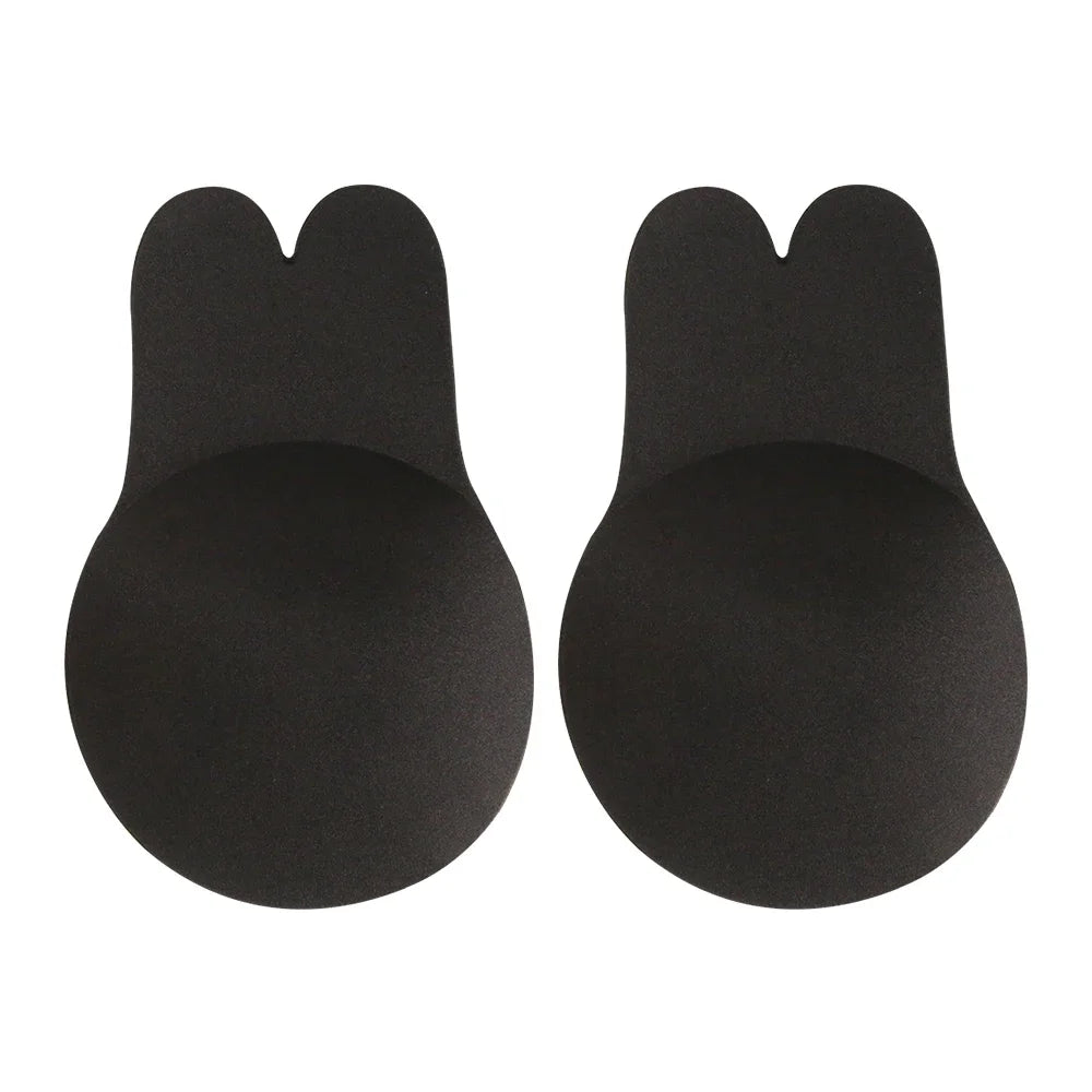 Women push up bras self adhesive silicone strapless invisible bra reusable sticky breast lift tape rabbit nipple cover bra pads Oasis Select Black (9.5cm)