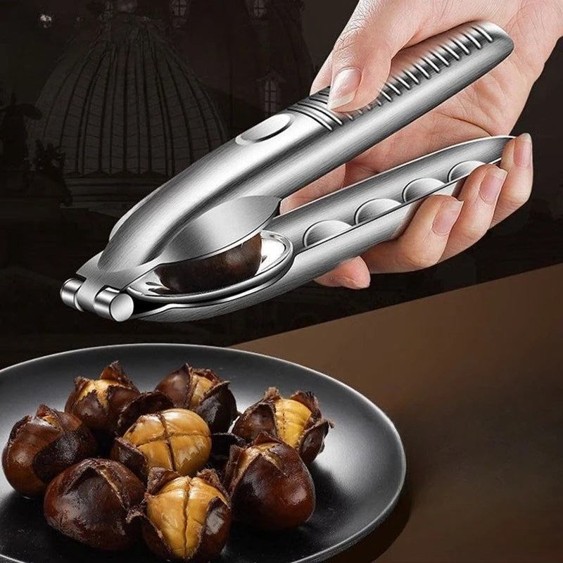 Chestnut Clip Nutcracker Opener Quick Clip Nuts Peeler Shelling Walnut Cracker Sheller Stainless Steel Accessories Kitchen Tool Oasis Select Silver