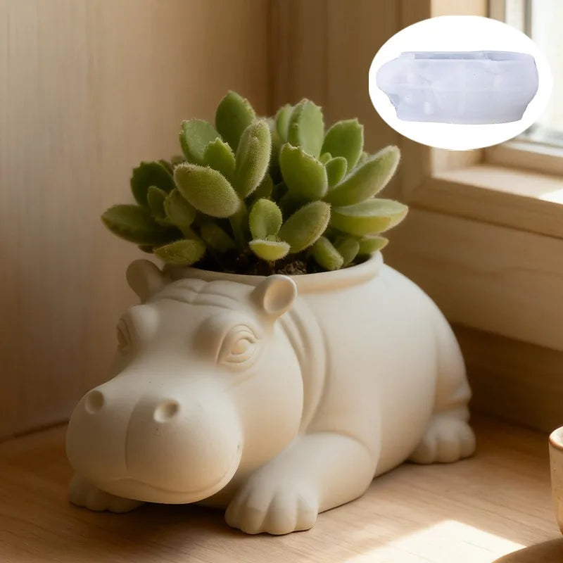 Cute Hippo Silicone Mold For Succulent Pot Candle Soap Concrete Non Stick Easy Demoulding DIY Craft Tool Oasis Select