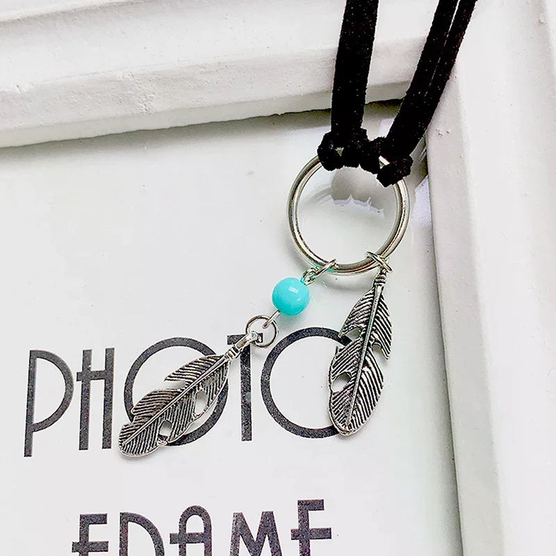 Velvet Choker Black Leather Choker Necklace Antique Color Feather Shape Charm Multilayer Chain Necklace Oasis Select