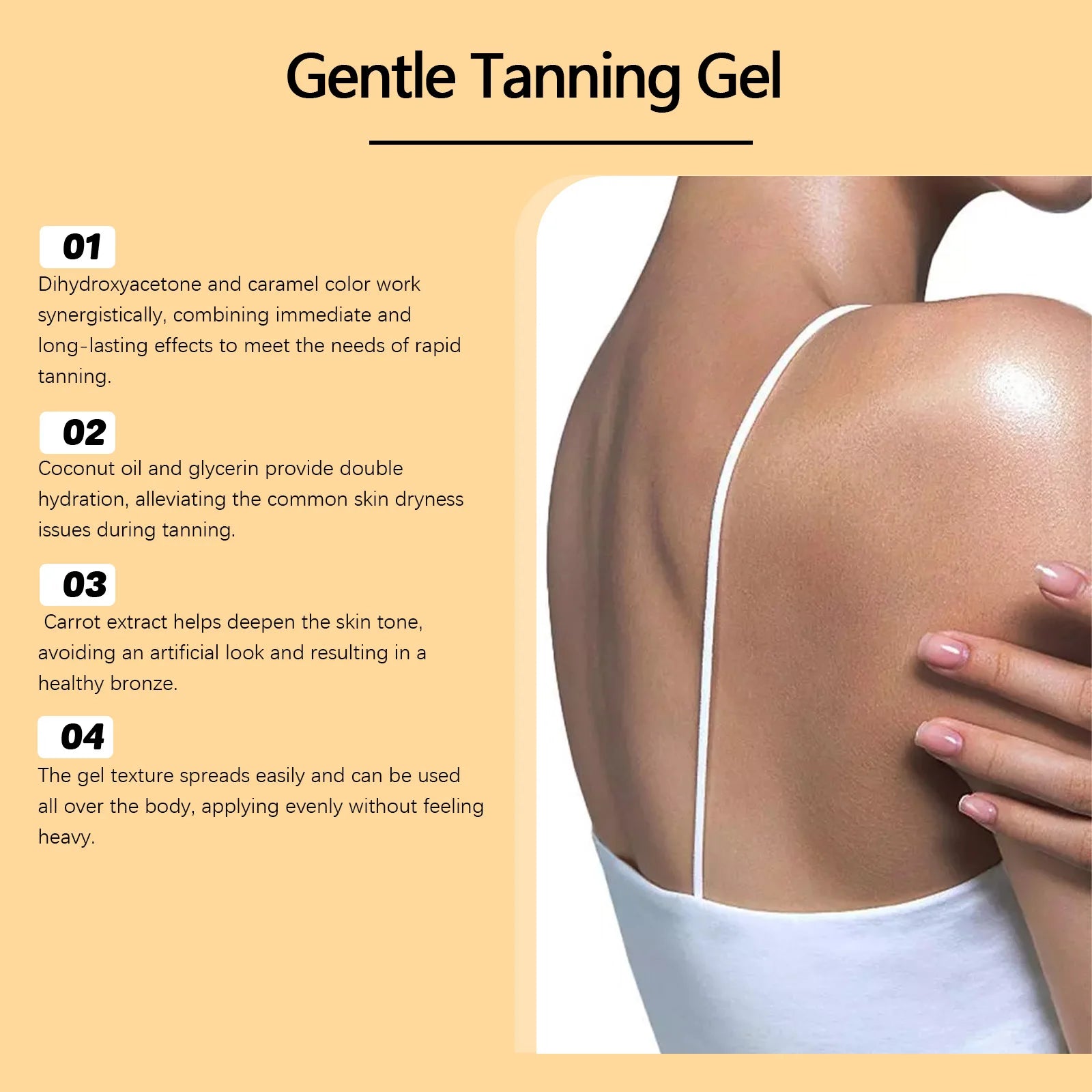 Carroten Gentle Tanning Gel Natural-Looking Sunless Tanner for Body Streak-Free Gradual Tan Hydrating Body Bronzer Non-Greasy Oasis Select