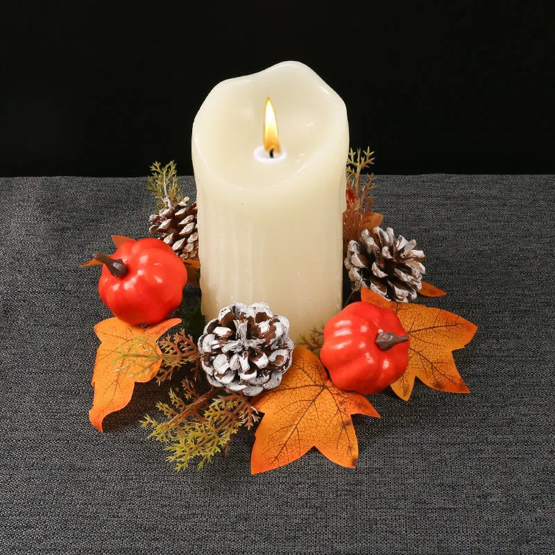 Pumpkin Pinecone Candlestick High-Quality Maple Leaf Candle Holder Wreath Circle Decoration Exquisite Harvest Festival Wreath Oasis Select