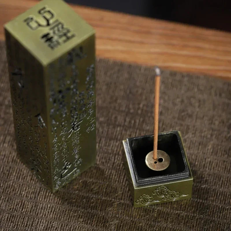 Square Vertical Incense Burner Alloy Buddhist Sutra Incenso Sticks Holder Home Office Lucky Zen Decor Incense Burners Censer Oasis Select