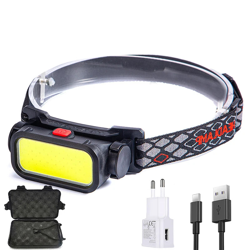 Powerful COB LED Headlamp USB Rechargeable 4 Modes Lighting Head Flashlight With 18650 Built in Battery Camping Fishing Lantern Oasis Select package D