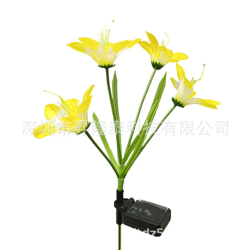 Solar Outdoor LED 4-head Dahlia Decorative Lamp, Garden and Lawn Lamp, Waterproof and No-wiring Lamp Oasis Select Yellow