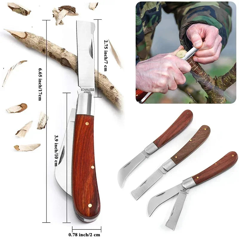 Folding Grafting Knife Grafting Tools Grafting Pruning Knife Professional Garden Fruit Tree Grafting Cutter Wooden Handle Knife Oasis Select