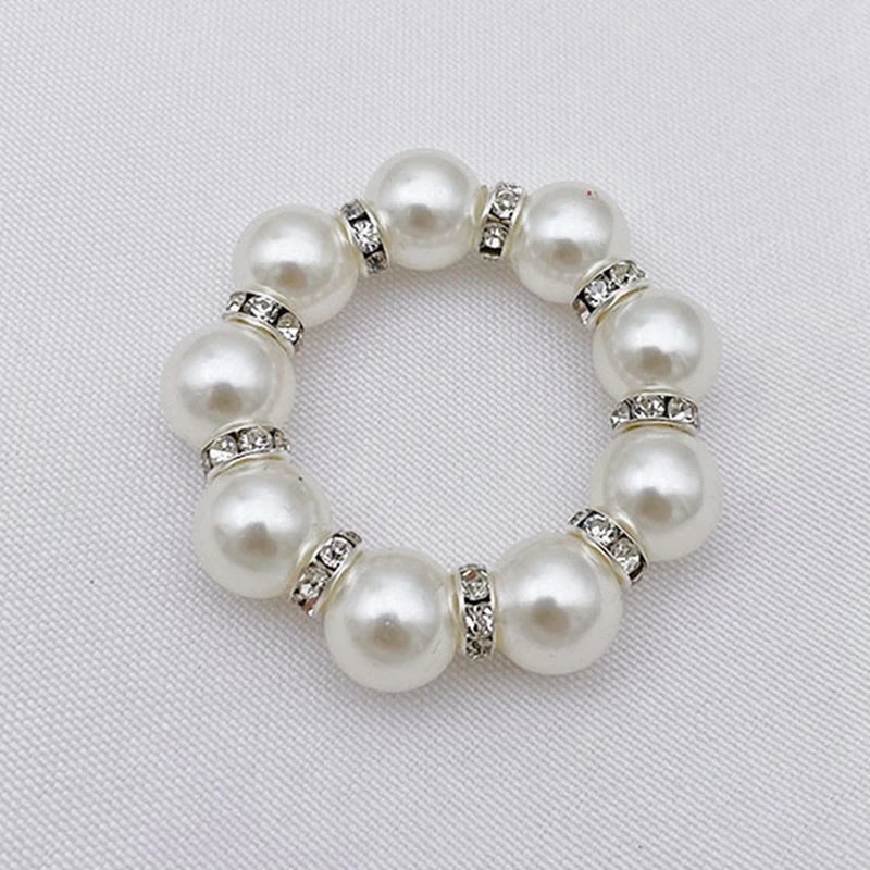 100Pcs Pearl Napkin Rings Napkin Ring Holder Imitation Beaded Napkin Rings Elegant Rhinestone Serviette Rings Buckle Oasis Select