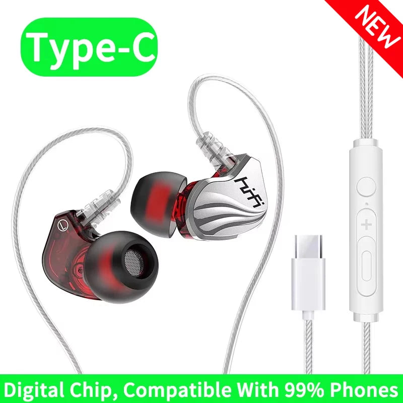 Wired Earphone 3.5mm AUX/Type C In-Ear HIFI 6D Surround Bass In-Ear Game Music Headsets With MIC For Samsung Huawei Xiaomi PC Oasis Select T2000 Type-C Silver 1
