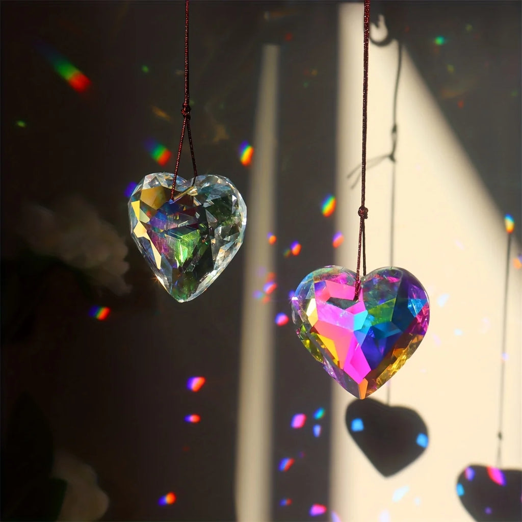 Crystal Peach Prism Suncatcher Prism Heart Shaped Hanging Pendant Decorative Rainbow Maker Window Home Office Garden Decoration Oasis Select