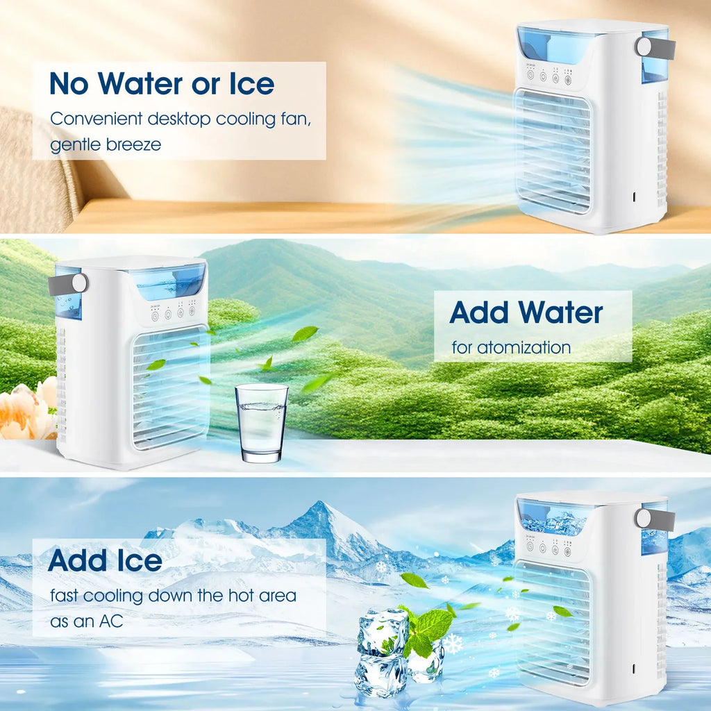 Portable Desktop Air Cooler Fan – 600ml Tank, RGB, Timer