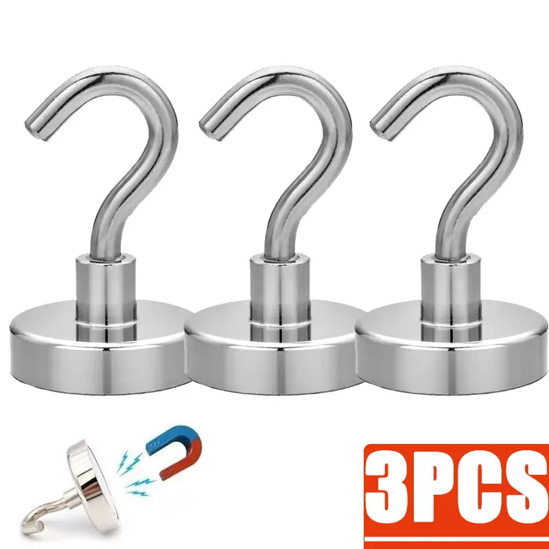 3/12/18Pcs Metal Strong Magnetic Hooks Wall-mounted Heavy Duty Magnet Hook Key Coat Hanging Hanger Home Kitchen Bathroom Storage Oasis Select 3pcs 10mm