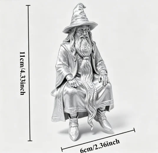 Mystery Wizard Shelf Sitter Figurine 3D Printed Sitting Posture Old Mage Statue Fantasy Desktop Decor for Bookshelf & Game Table Oasis Select Old wizard brown