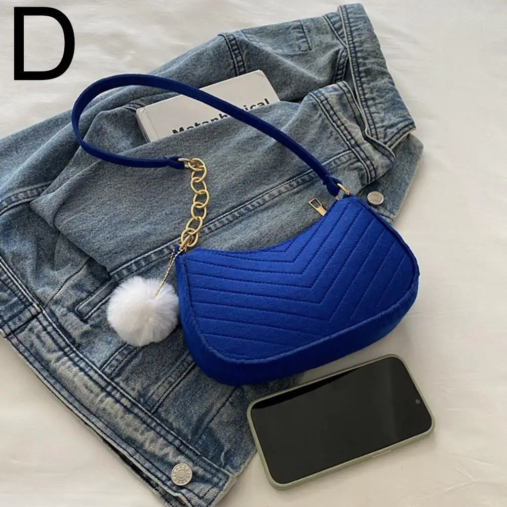 Mini Women Shoulder Bags Fashion Felt Women's Bag Design Advanced Underarm Handbags Mini Saddle Bag Oasis Select Blue