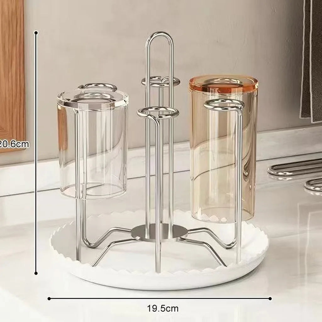 Stainless Steel Cup Drying Rack with Drip Tray – Holds 6 Cups