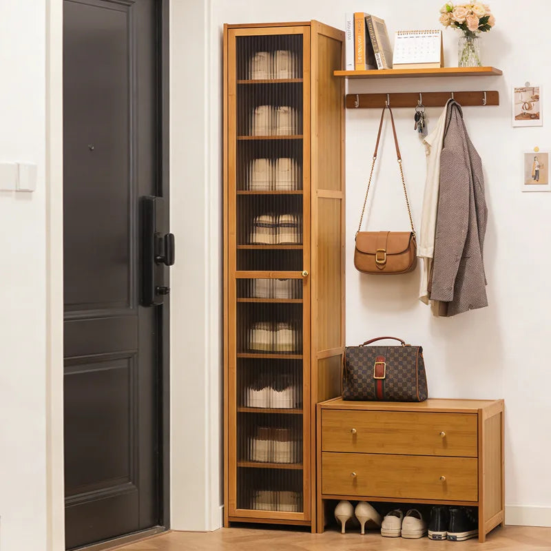 Black solid wood ultra-narrow shoe cabinet household door tipping bucket shoe cabinet French outdoor shoe rack Oasis Select