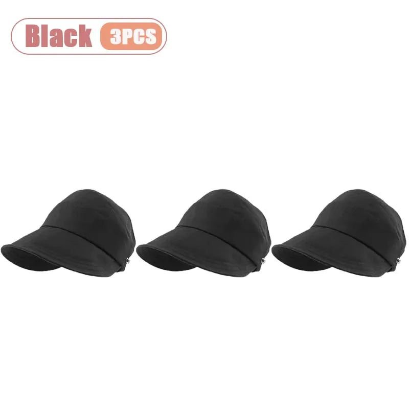 1-5PCS Women‘s Summer Sun Protection Hat Visor Face Cover Bucket Cap Korean Style Baseball Hat for Outdoor Beach Travel Oasis Select Black-3PCS
