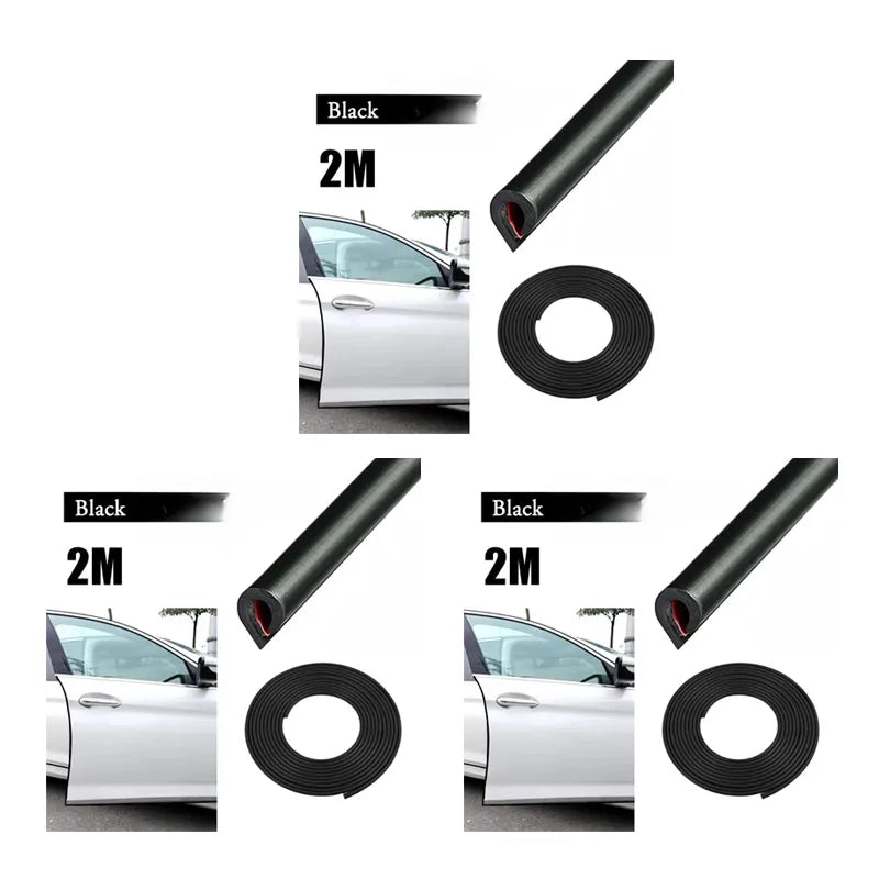1/2/3pcs Door Anti-Collision Strip Car Door Border Scratching Anti-Collision Hood Protection Strip Door For General Purpose Oasis Select 3pcs Black-2m