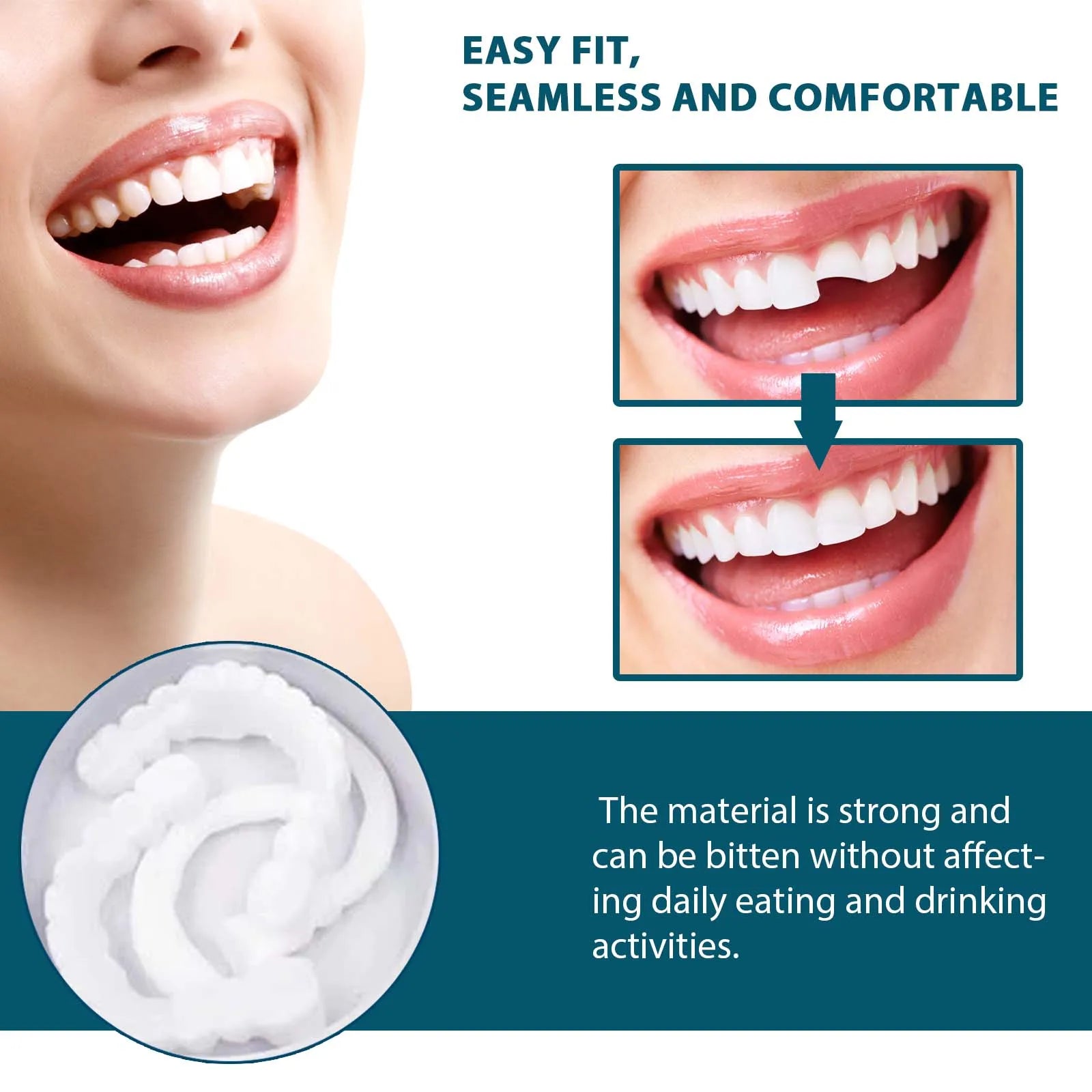 EELHOE Silicone Snap-On Veneers – Upper & Lower False Teeth