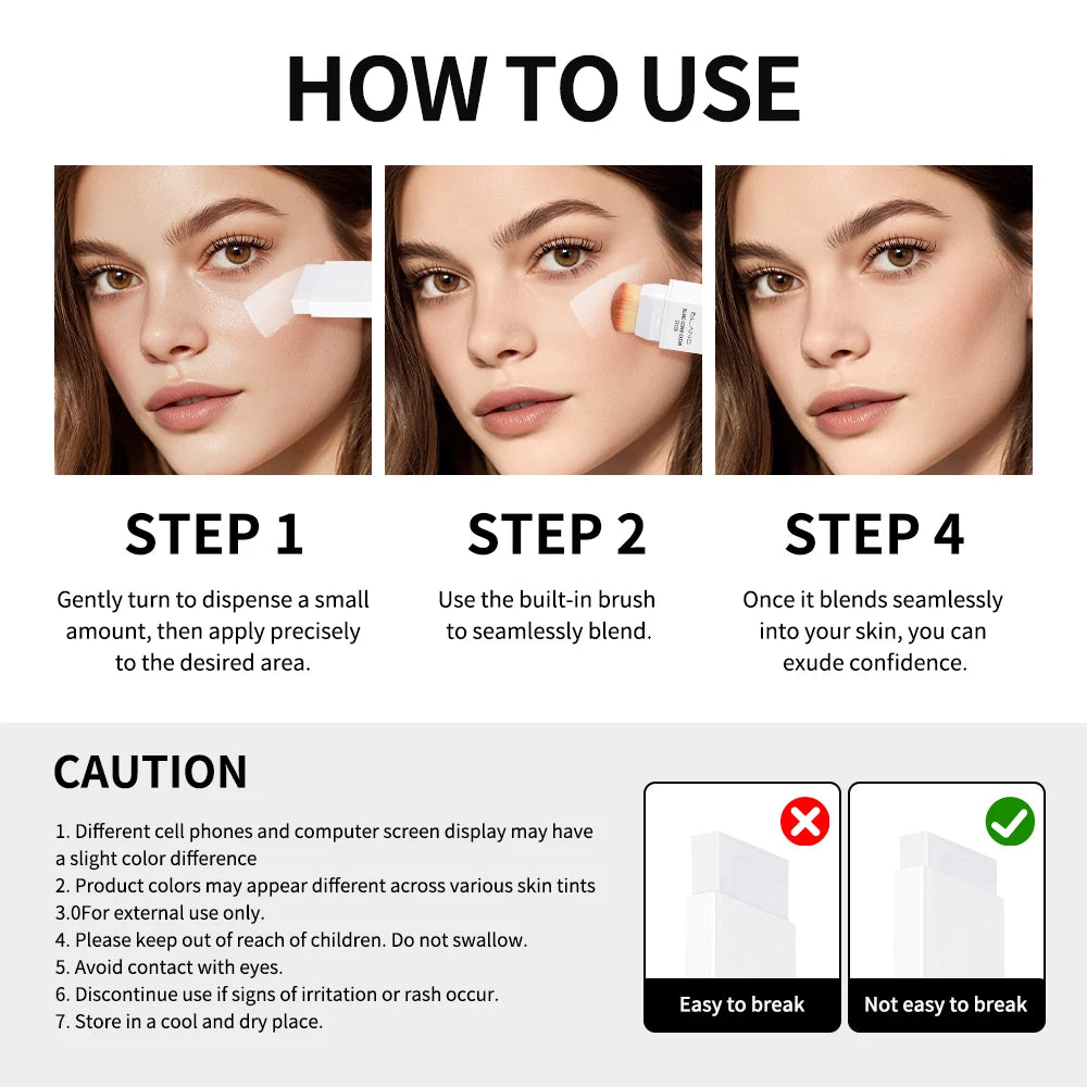 Lakerain Blanc Cover Cream Stick Dual-ended Design Waterproof Foundation Coverage Travel Bronze Creamy Foundation Natural Makeup Oasis Select