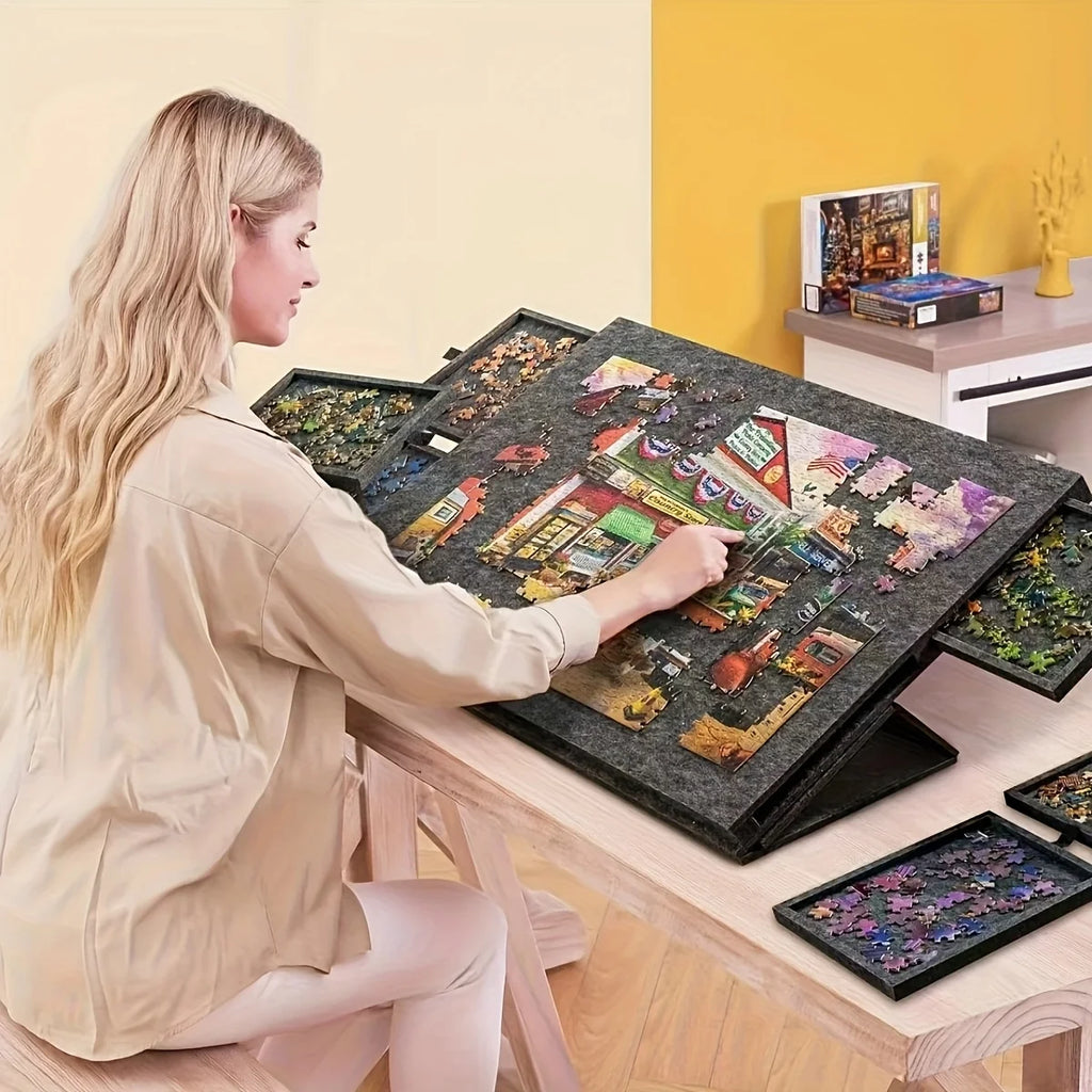 6-in-1 Foldable Jigsaw Puzzle Table with 6 Drawers, Can Hold 1500pcs, Portable Wooden Puzzle Board with Stand & Lid for Adults Oasis Select