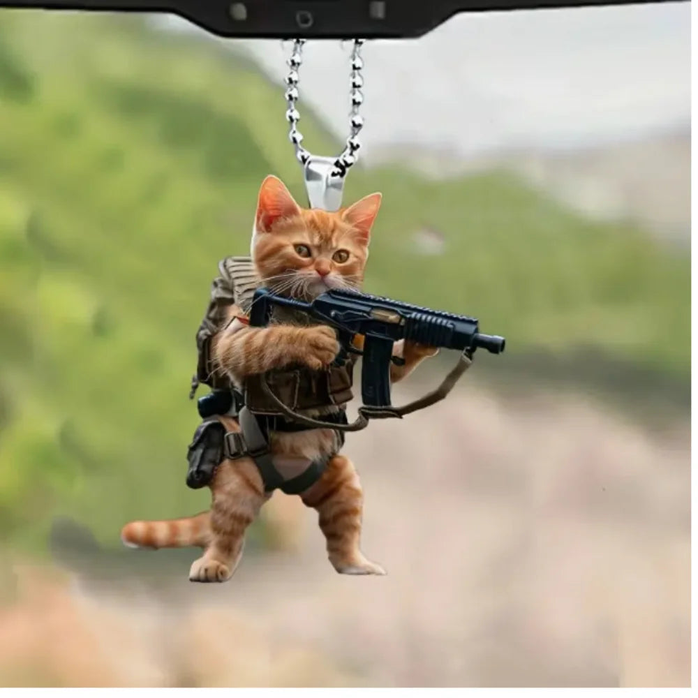 8cm Acrylic flat facing cat gun car pendant dog riding motorcycle backpack pendant home decoration angel pig handicraft 1Pcs Oasis Select 1
