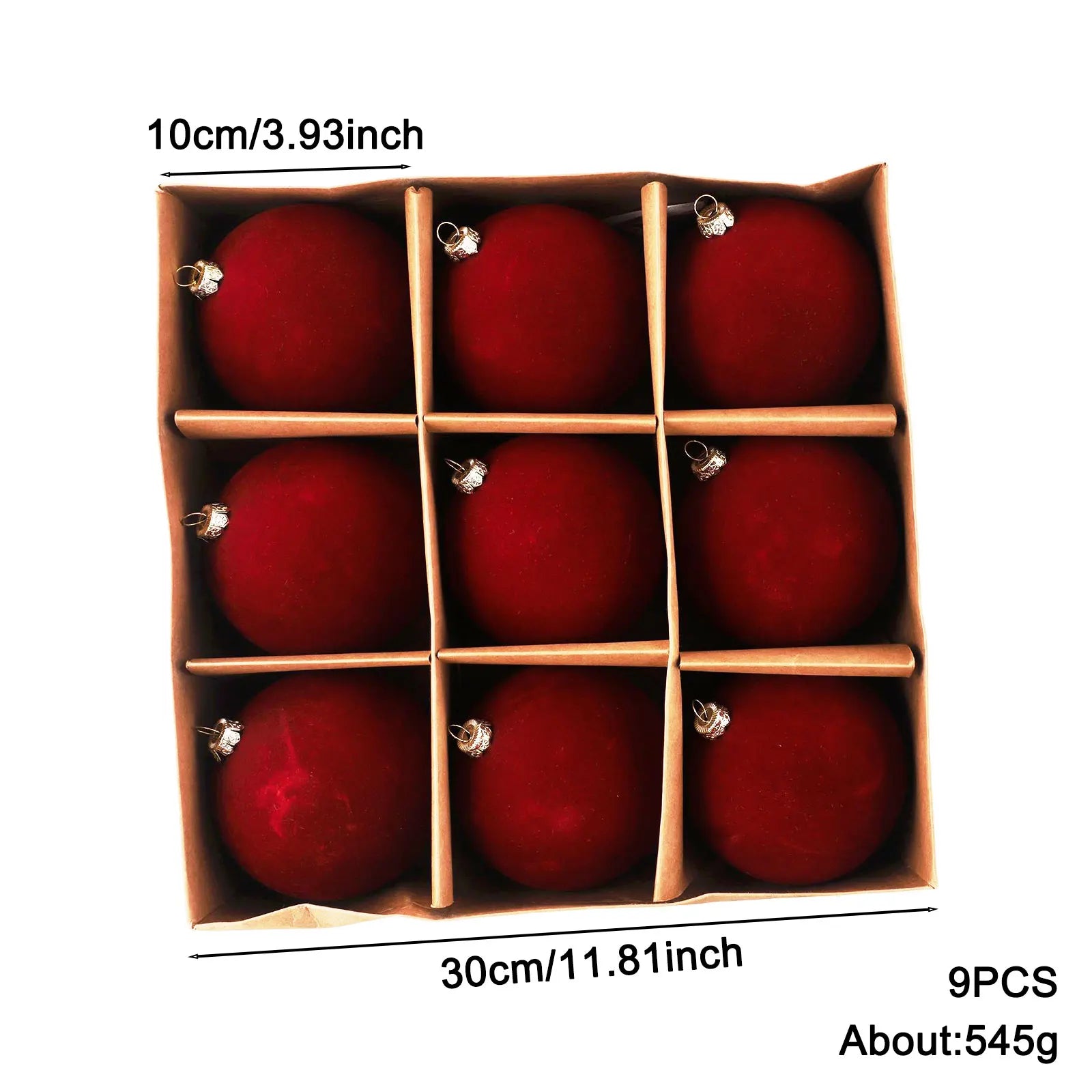 9-Pack Velvet Christmas Ball Ornaments 10cm – Xmas Tree Decor Christmas Ornament Set Oasis Select
