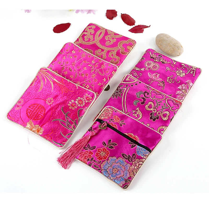 Chinese Brocade Jewelry Storage Bag Handmade Silk Embroidery Padded Small Zipper Tassel Jewelry Organizer Pouch Satin Gift Bag Oasis Select E Other