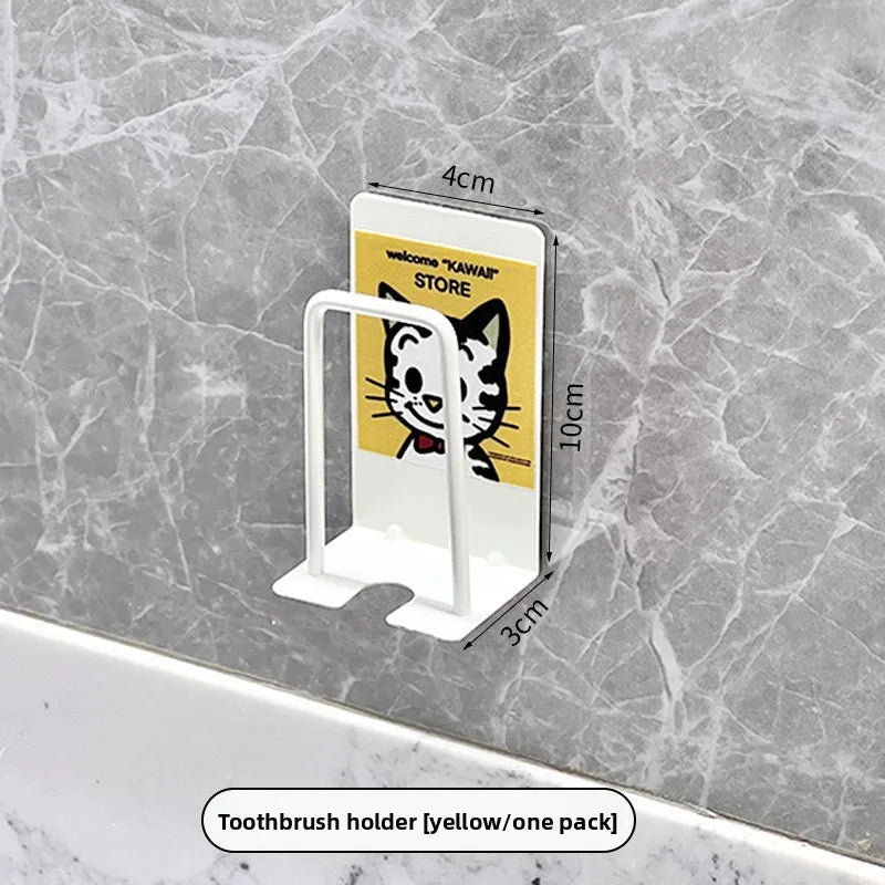 Toothbrush & Toothpaste Holders Wall Mounted Drain Storage Rack No Punch Hole Wall Toilet Mouthwash Cup Rack Cute Cartoon Simple Oasis Select F