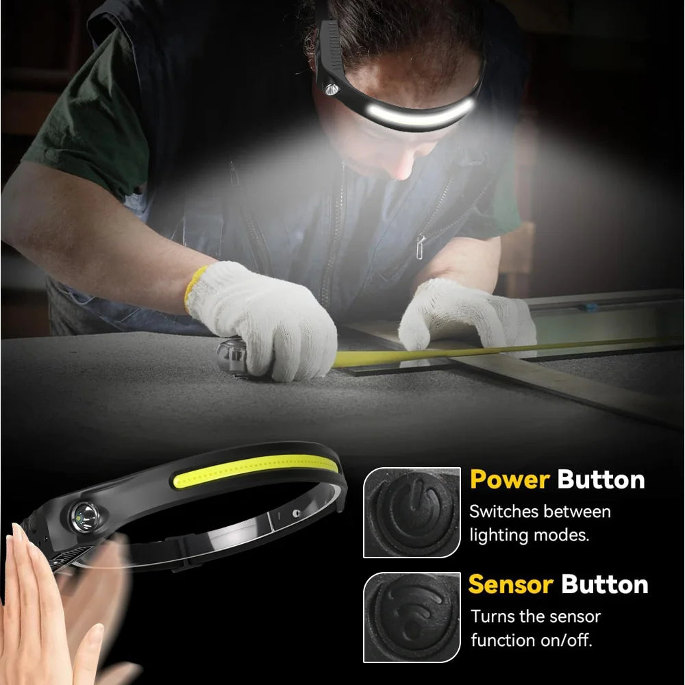 COB LED Headlamp Induction Head Lamp Built-in Battery USB Rechargeable Head Flashlight Outdoor Camping Fishing Sensor Headlight Oasis Select