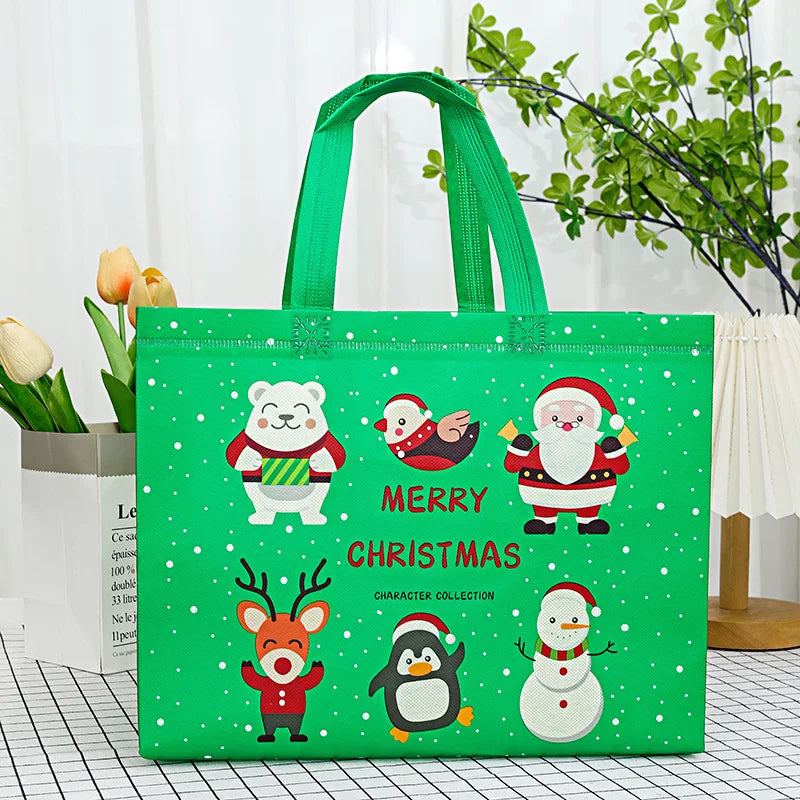 Christmas Snowman & Santa Non-Woven Gift Bag | Holiday Tote