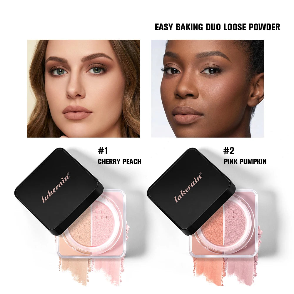 2 in 1 Bake Loose Powder Brightening&Correcting Duo Brightening Correcting Blurred Pores Matte LongLasting Setting Powder Makeup Oasis Select