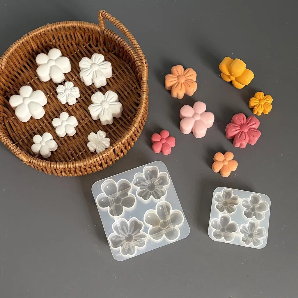 4-Cavity Mixed Size Flower Silicone Mold 3D Sakura Sunflower Chrysanthemum Mold for Handmade Candle Soap Plaster Resin Craft Oasis Select