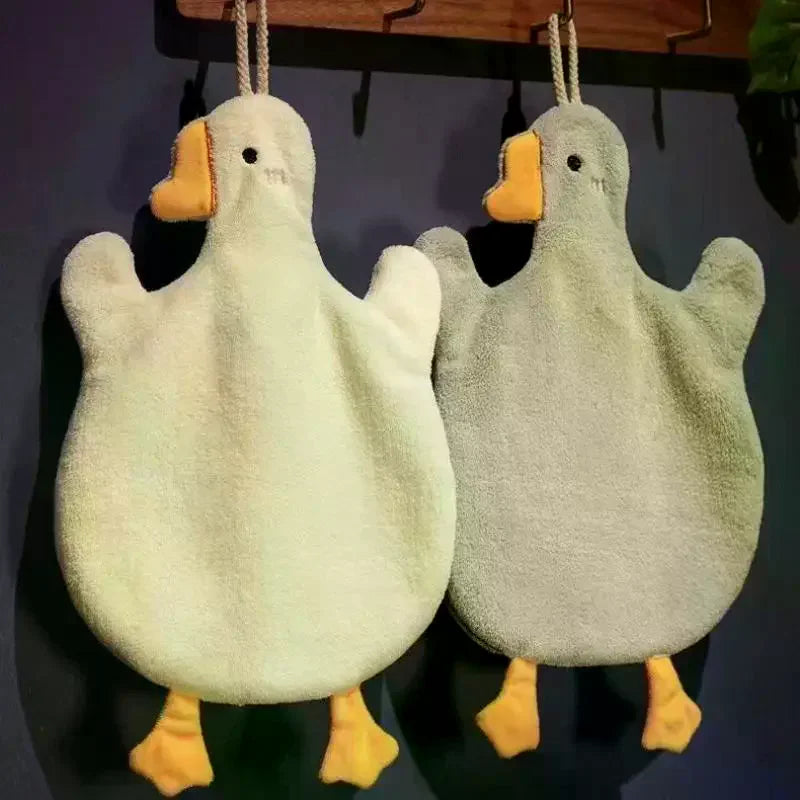 Cartoon Goose Hanging Hand Towel | Soft Coral Fleece 35×25cm Hanging Hand Towel Oasis Select