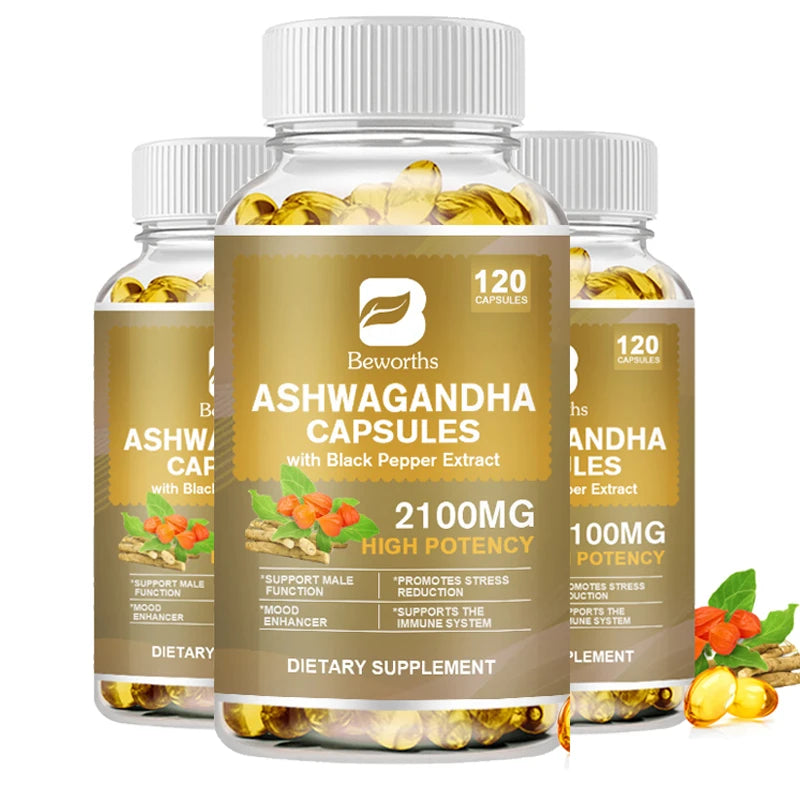 BEWORTHS Ashwagandha Root Extract Capsule Help Sleep Improve Sleep Quality Calm Down Emotions Relieve Anxiety Mood Health Oasis Select