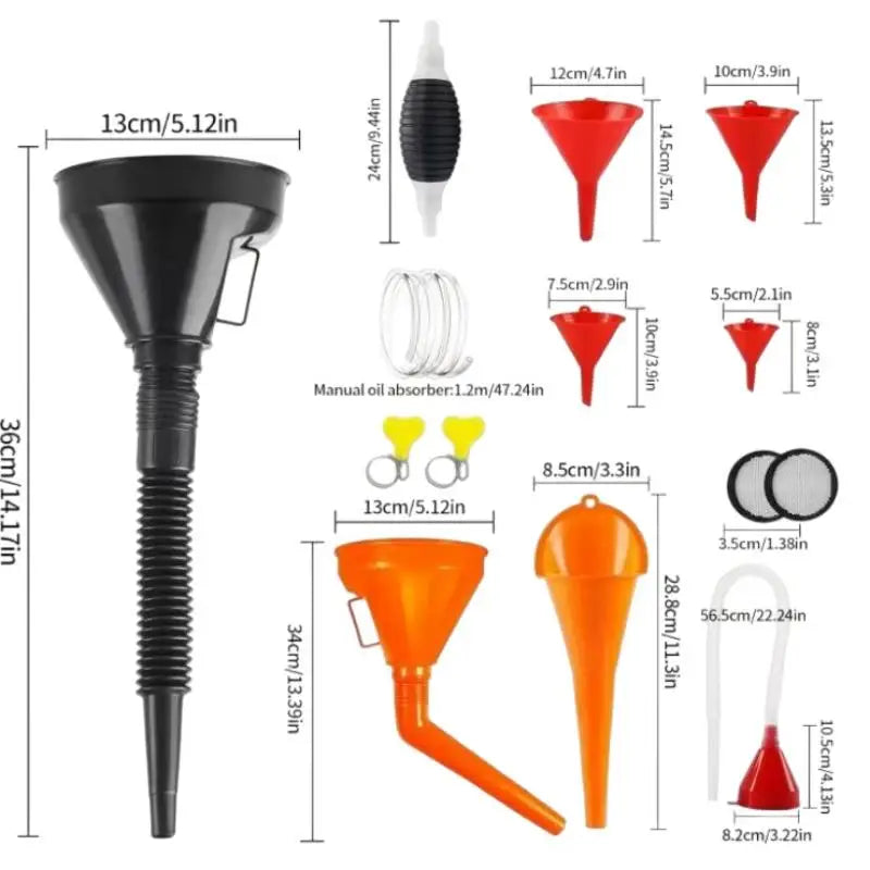 1 Set Plastic Oil Funnel Right Angled Funnel Car Motorcycle Multi Caliber Refueling Funnel Kit Detachable Nozzle And Filter Oasis Select A3