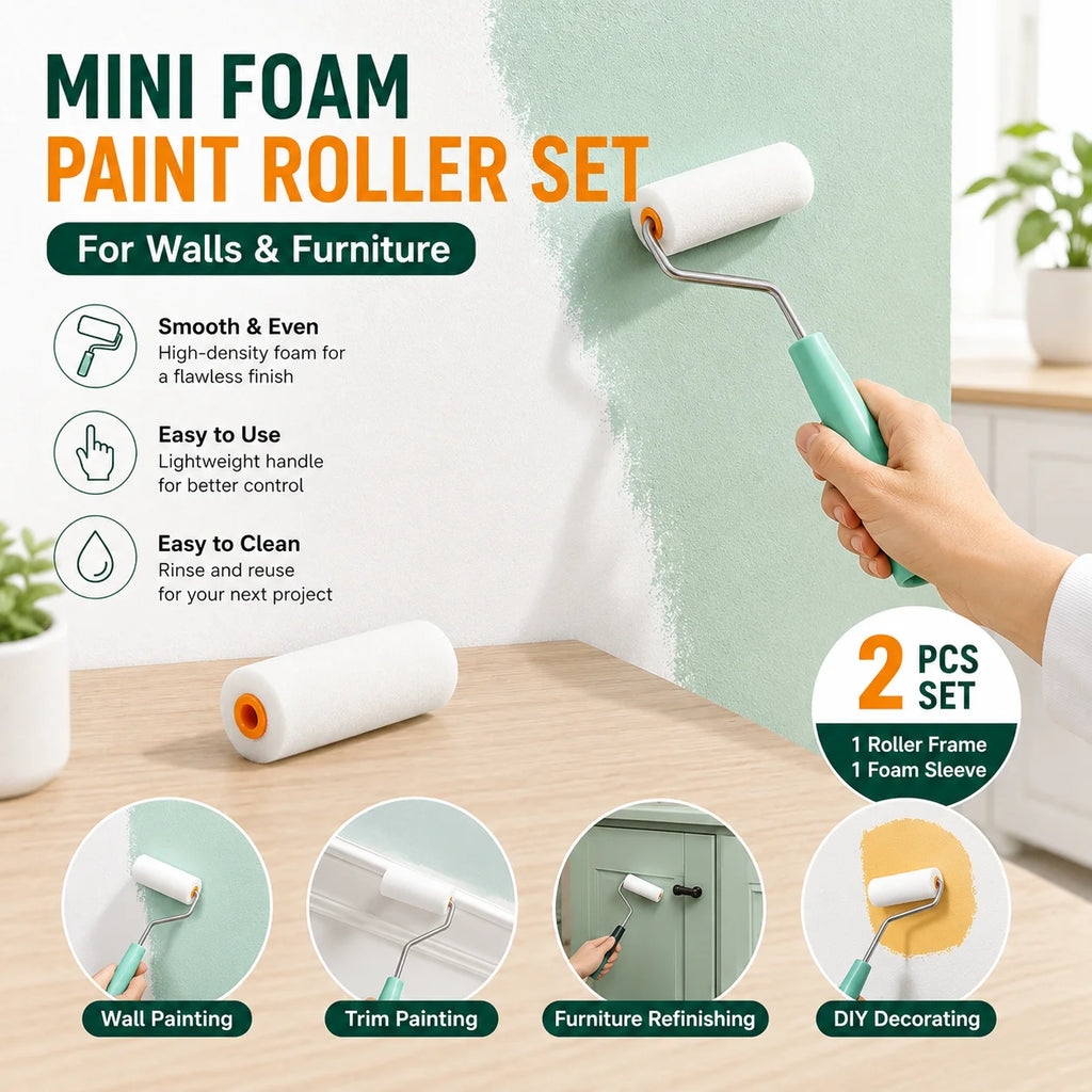 2PCS 100mm Durable Foam Paint Roller Sleeves, Mini White Sponge Rollers for Art Painting Decorating Cleaning DIY Tools Oasis Select