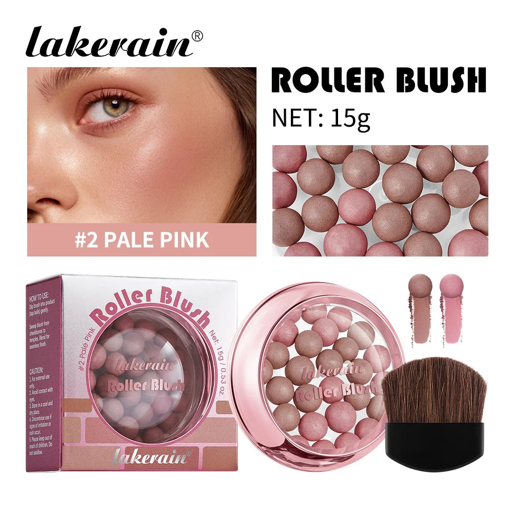 Lakerain Roller Blush Long-lasting Holding Natural Makeup Blusher Lightweight Shimming Spherical Blush Powder Beads Cosmetics Oasis Select 02 Pale Pink