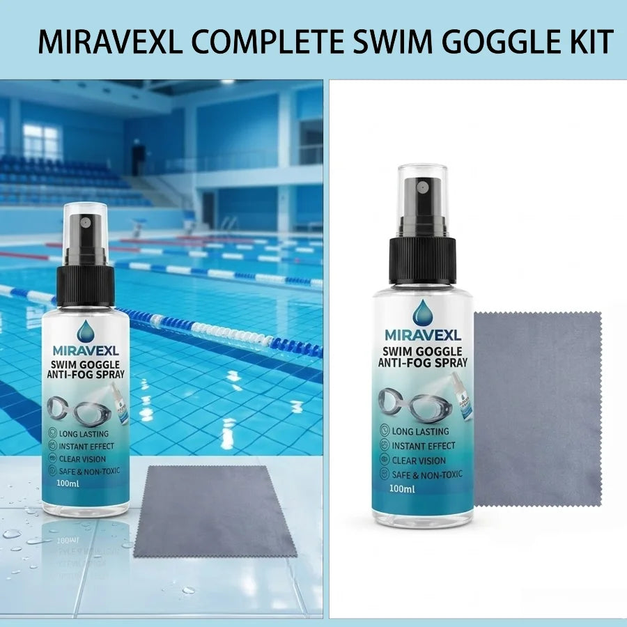 MIRAVEXL Swim Goggles Anti-Fog Spray Defogger Lens Cleaner for Diving Mask Swimming Glasses with Free Cleaning Cloth Oasis Select