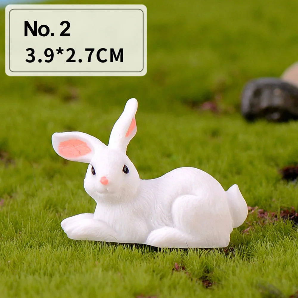 Fairy Garden Micro Landscape Resin Bunny Statue Miniature Rabbit Figurine Dollhouse Ornament White Hare Mini Animal Oasis Select No.2