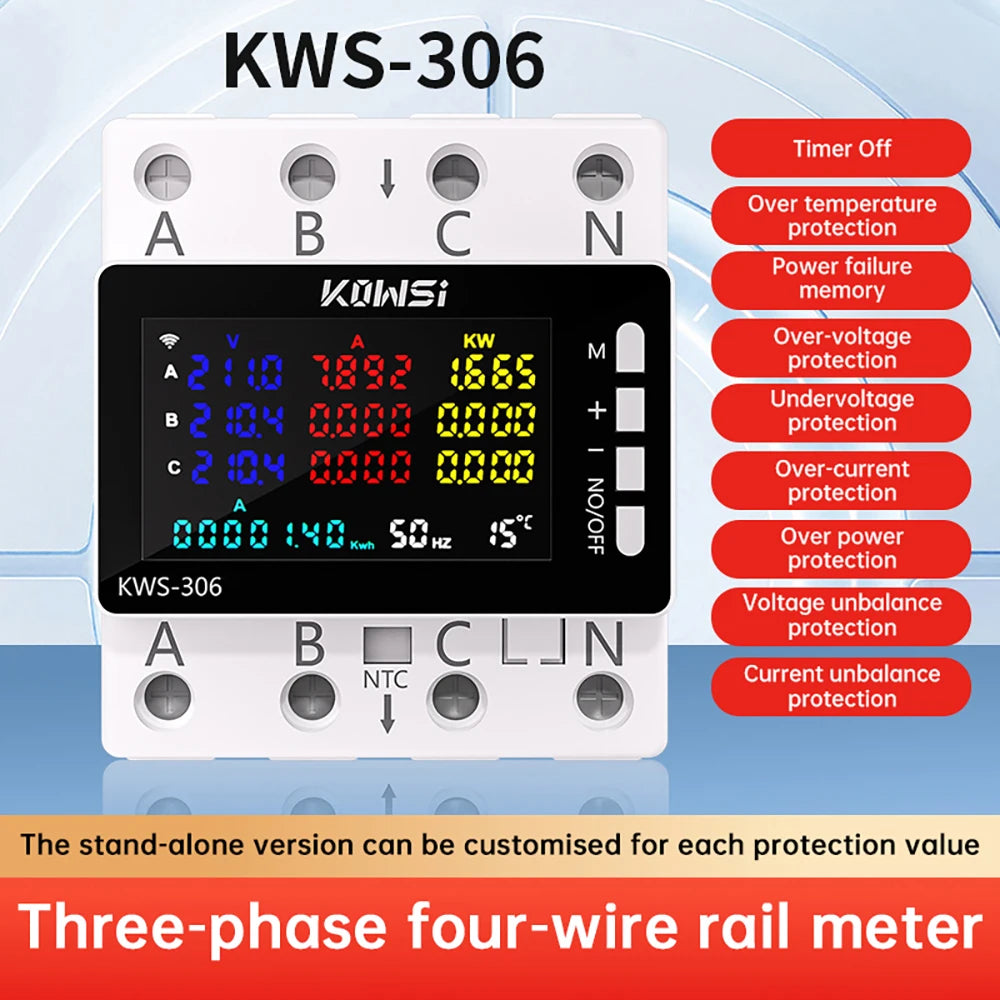 KWS-306 Digital Watt-Hour Meters Electricity Meter Smart Life Three-phase Four Wire Guide Rail Meter Energy Meter Power Meter AC Oasis Select Type A