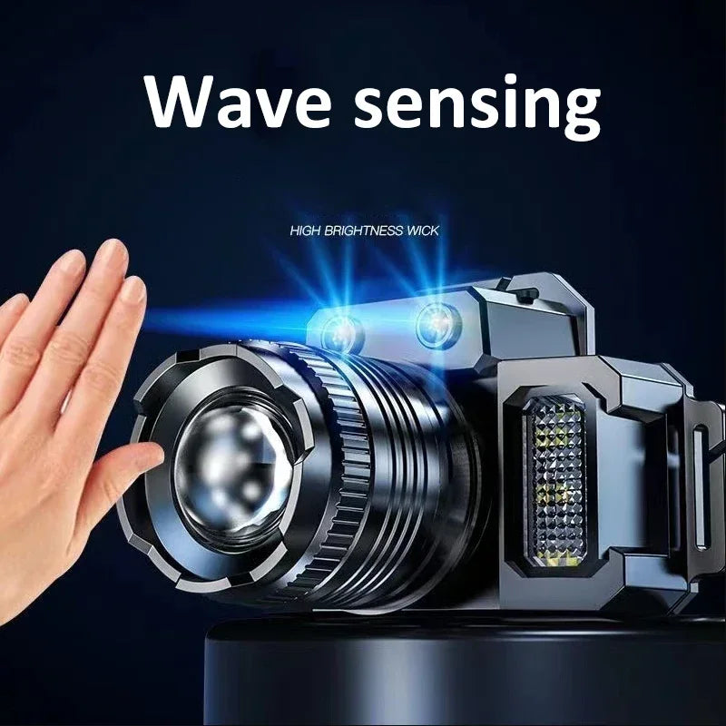 KDULIT Powerful LED Induction Headlamp Rotating Zoom USB Rechargeable Head Flashlight Outdoor Camping Fishing Headlight Oasis Select
