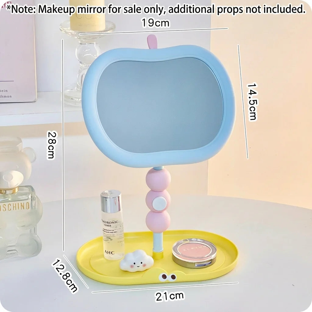 Cute Apple-Shaped Tabletop Vanity Makeup Mirror, HD Clear Adjustable Rotating Mirror With Storage Tray For Dorm Bedroom Oasis Select Blue Yellow
