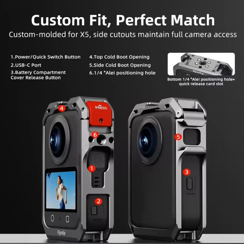 Metal Cage for DJI Osmo 360 | Cold Shoe & 1/4" Threads