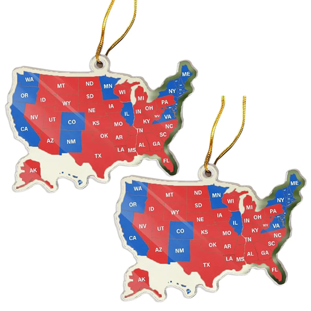 3-Pack 2024 US Election Map Acrylic Christmas Ornaments Christmas Ornament Set Oasis Select 2 PCS A United States