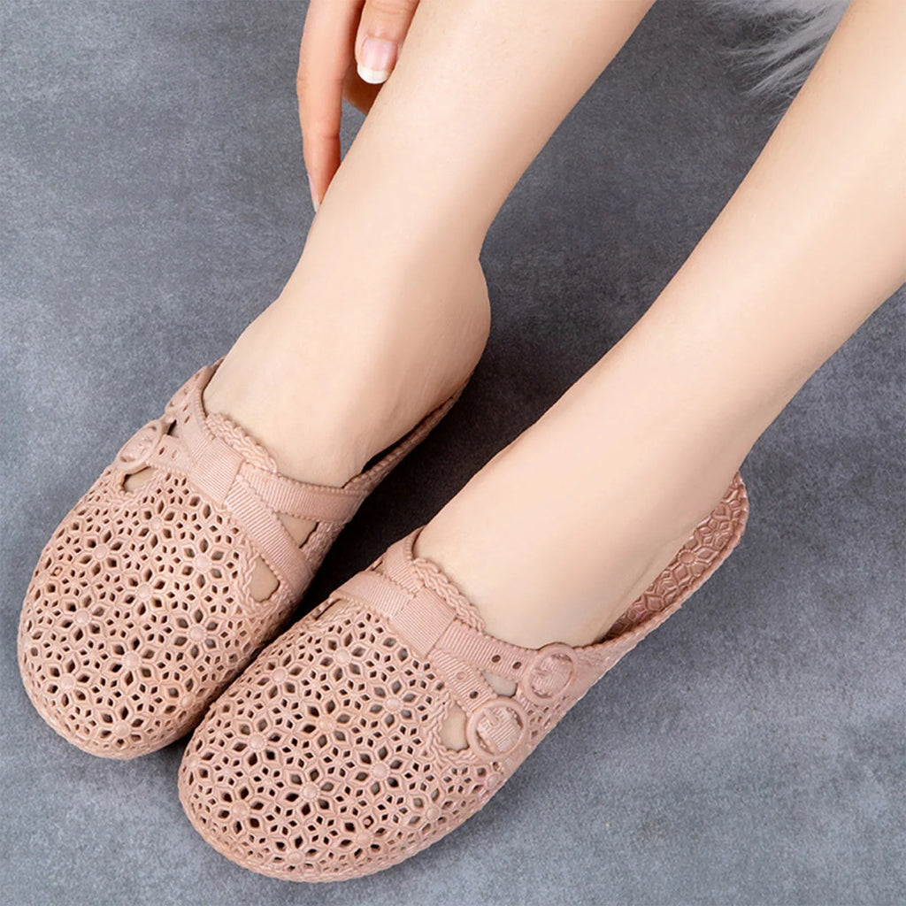 Wrapped Toe Breathable Slippers Women Summer Outer Wear Hole Shoes Home Fashion Casual Hollow Out Slip On Buckle Slipper Female Oasis Select Khaki 36