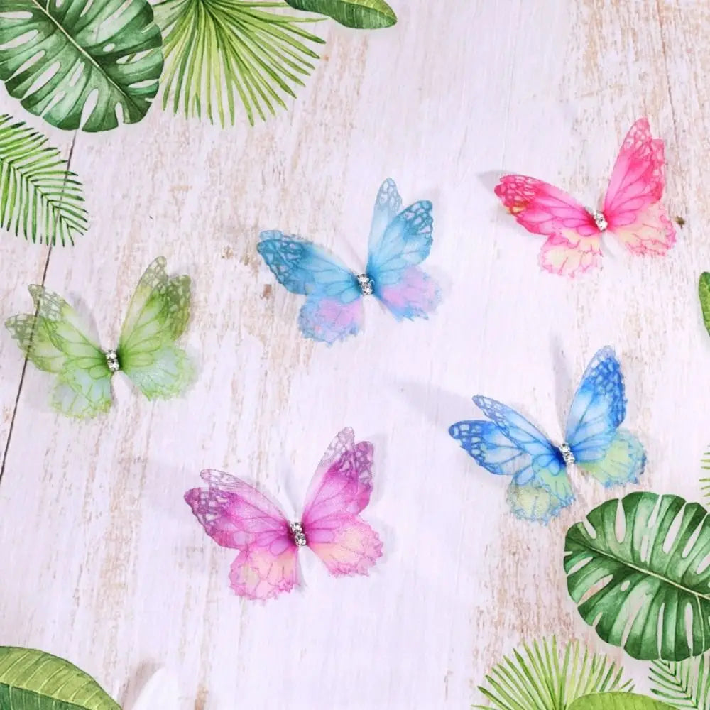 50Pcs 3D Organza Fabric Butterfly Appliques Double-layer Gradient Color Simulation Mesh Butterfly Patch Translucent Oasis Select
