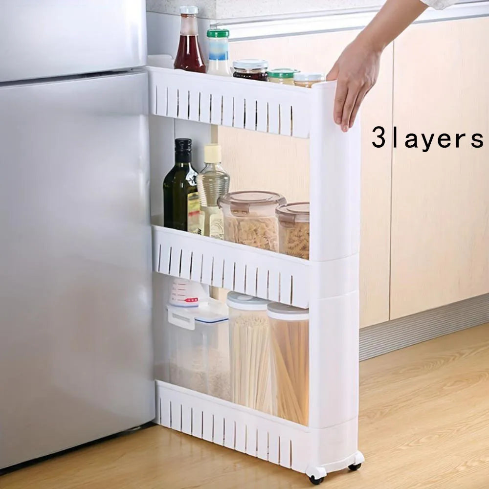 Crack organizer, removable shelf with wheels, multifunctional removable organizer, suitable for kitchen, bathroom and other narr Oasis Select 3layers