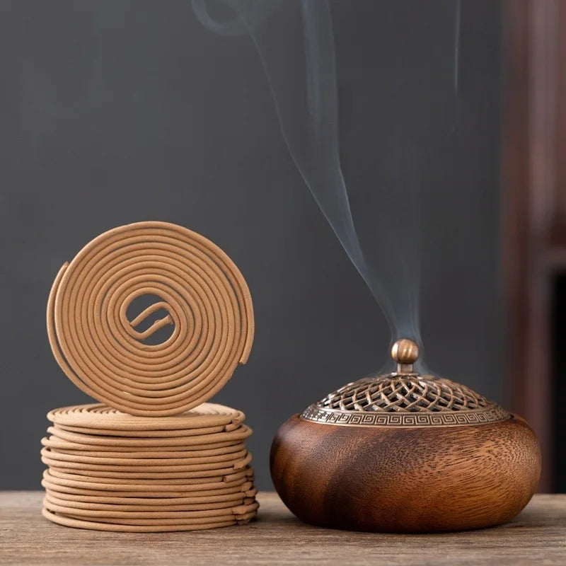 1pcs South American Walnut Retro Solid Wood Round Incense Burner, High-end Atmospheric Home Indoor Incense Burner Oasis Select