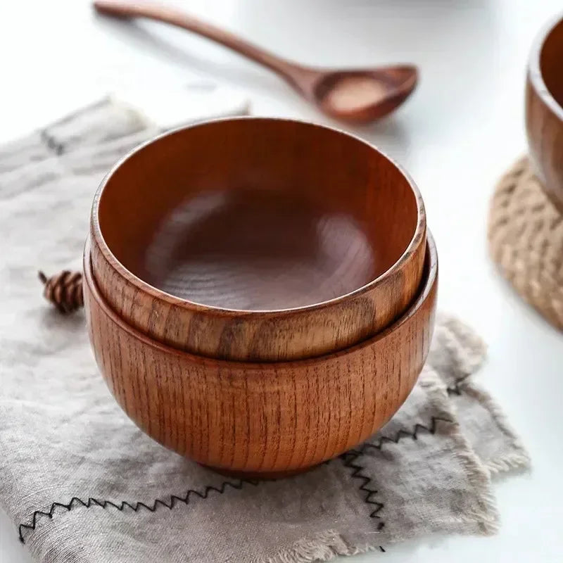 Japanese Style Wooden Bowl Jujube Wooden Bowl Round Large Soup Bowl Creative Children's Rice Bowl Tableware Oasis Select